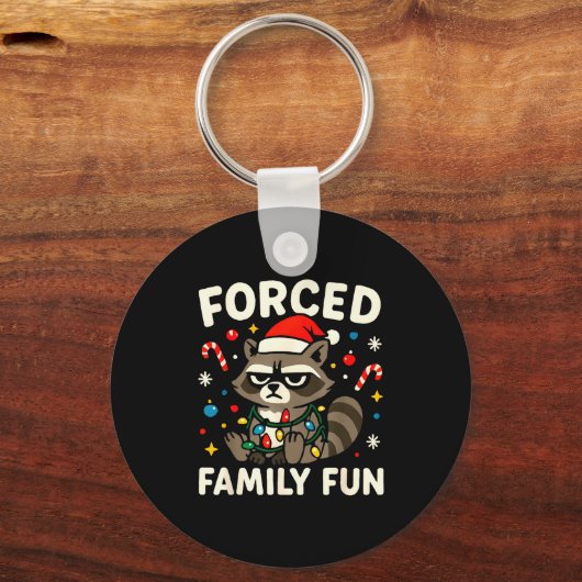 Forced Family Fun – Funny Sarcastic Raccoon Xmas C Sleutelhanger (Voorkant)