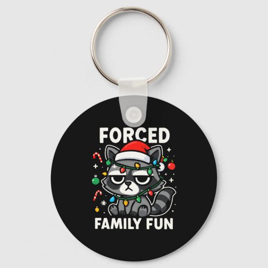 Forced Family Fun – Funny Sarcastic Raccoon Xmas C Sleutelhanger (Voorkant)