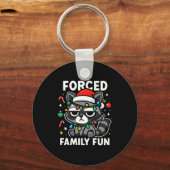 Forced Family Fun – Funny Sarcastic Raccoon Xmas C Sleutelhanger (Voorkant)