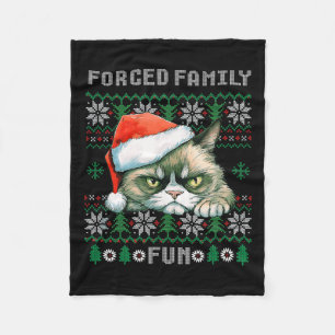 Forced Family Xmas Fun Funny Cat Lover Mannen Vrou Fleece Deken