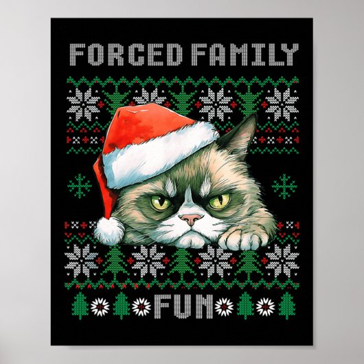 Forced Family Xmas Fun Funny Cat Lover Mannen Vrou Poster (Voorkant)