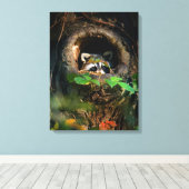 Forces | Raccoon Peeking Canvas Afdruk (Insitu (Houten vloer))