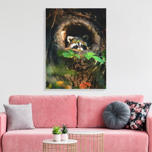 Forces | Raccoon Peeking Canvas Afdruk (Insitu (Woonkamer))
