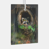 Forces | Raccoon Peeking Glas Ornament (Voorkant Rechts)