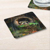 Forces | Raccoon Peeking Kartonnen Onderzetters (Schuin)