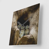 Forces | Three Owls Looking Vierkante Klok (Hoek)