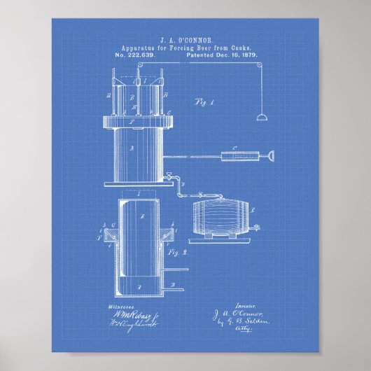 Forcing Beer 1879 Patent Art - Blauwdruk Poster (Voorkant)