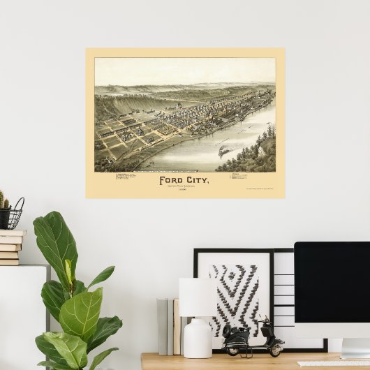 Ford City, PA Panoramic Map - 1896 Poster (Thuiskantoor)