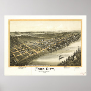 Ford City Pennsylvania 1896 Antiek Panorama Poster