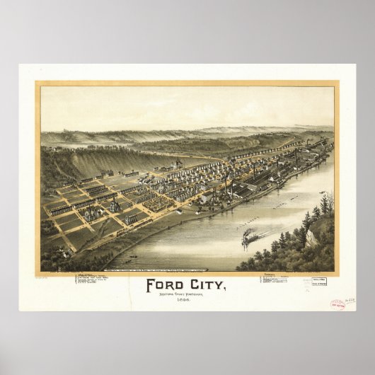Ford City Pennsylvania 1896 Antiek Panorama Poster (Voorkant)