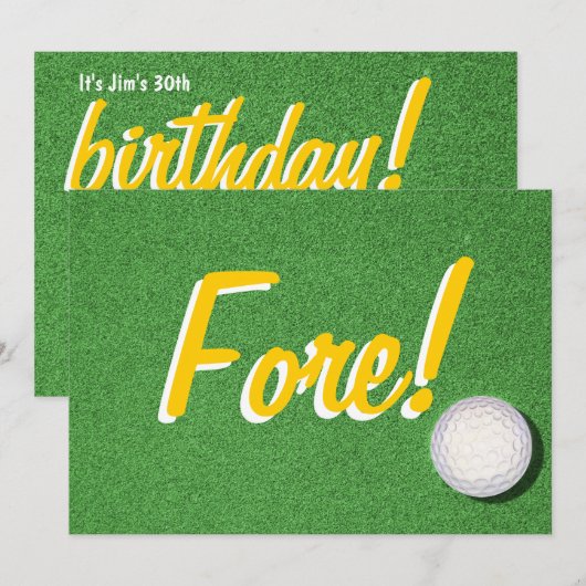 Fore - 30th Golf Birthday Party Kaart (Voorkant / Achterkant)