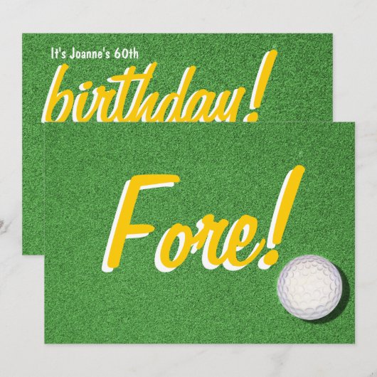 Fore - 60th Golf Birthday Party Kaart (Voorkant / Achterkant)