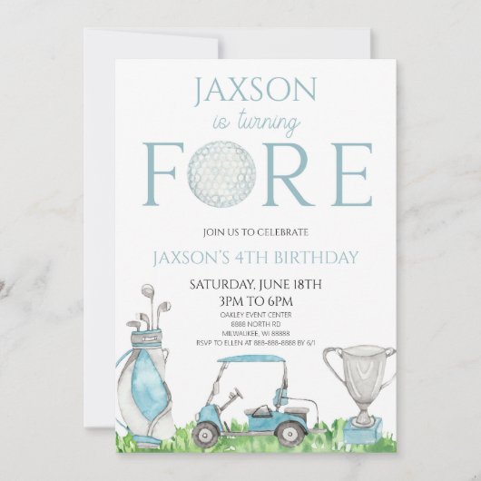 Fore Blue Golf 4e verjaardag Kaart (Voorkant)