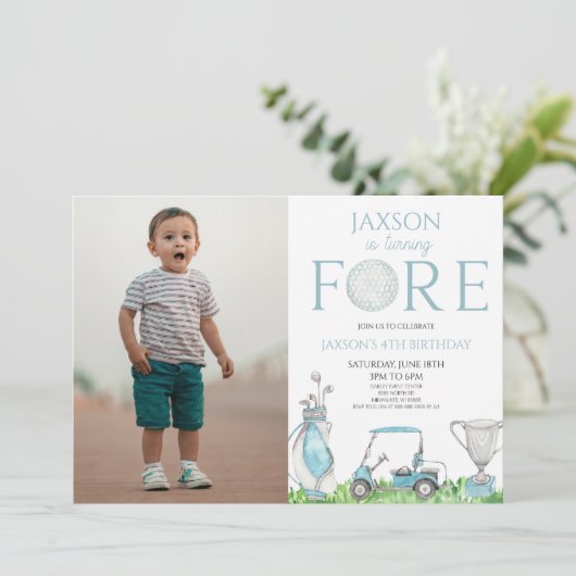 Fore Blue Golf Afbeelding 4e Vierde Verjaardagsfee Kaart (Staand voorkant)