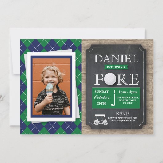 FORE Four Golf Golfing 4th Birthday Party Foto Kaart (Voorkant)