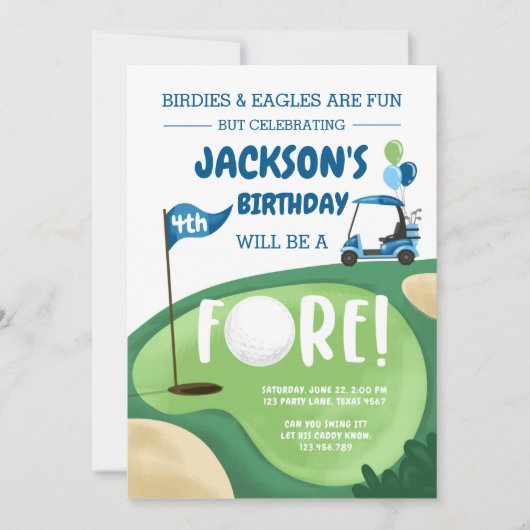 FORE Golf Boy Fourth Birthday Par-T-shirt Golfing  Kaart (Voorkant)