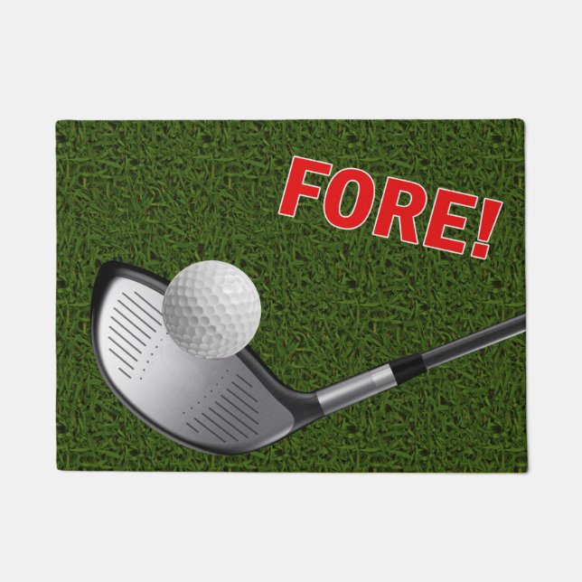 FORE met Golf Club Head, Ball & Grass Deurmat (Voorkant)