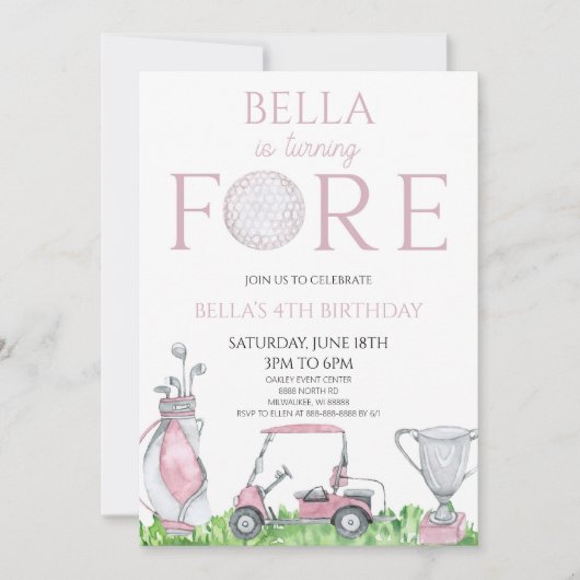 Fore Pink Golf 4e verjaardag Kaart (Voorkant)