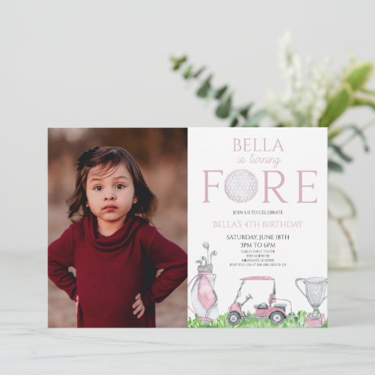 Fore Pink Golf Afbeelding 4e Vierde Verjaardag Par Kaart (Staand voorkant)