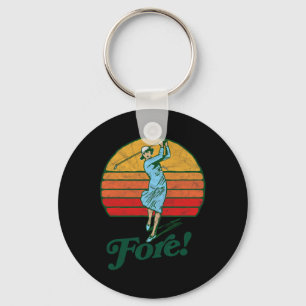 Fore! Vintage vrouwelijke golf retro grappige vrou Sleutelhanger