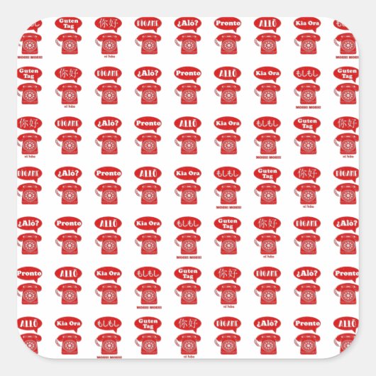 Foreign Language greetings telephone pattern Vierkante Sticker (Voorkant)