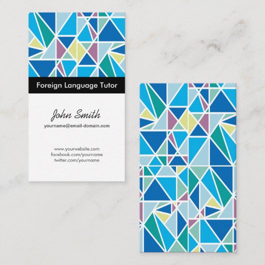 Foreign Language Tutor - Blue Abstract Geometry Visitekaartje (Voorkant / Achterkant)