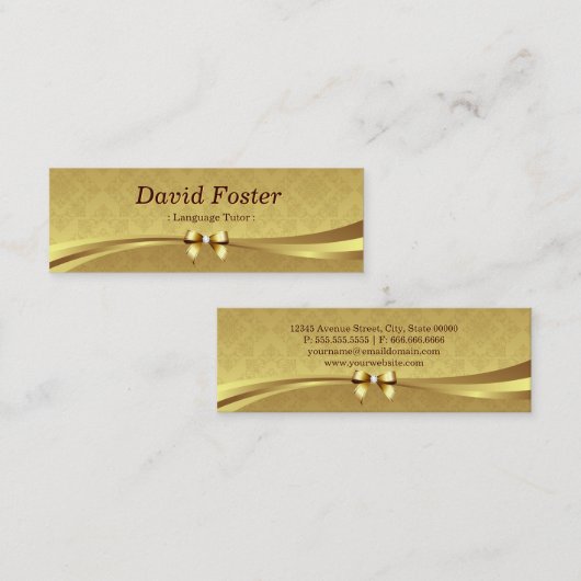 Foreign Language Tutor - Shiny Gold Damask Mini Visitekaartje (Voorkant / Achterkant)