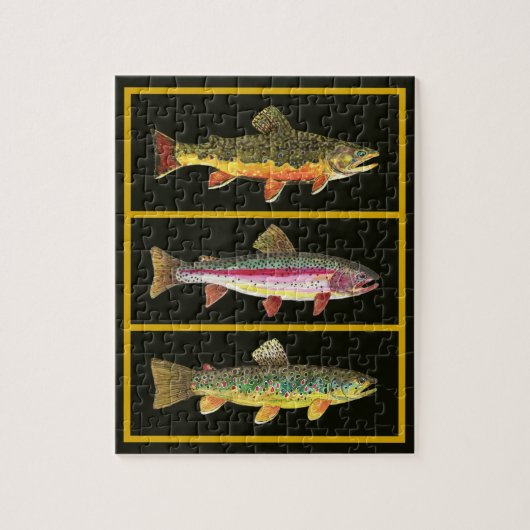 forel - Bruin, regenboog, Brook Fisherman's Fun Legpuzzel (Verticaal)