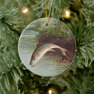 Forel die uit het water springt door S.A. Kilbourn Keramisch Ornament