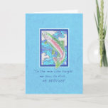 Forel naar Brother Birthday Kaart<br><div class="desc">Deze witte kaart bevat een regenboogforel die een ijskoude stroom opzwaait en zegt: "Voor het man dat me leerde vissen. . . MIJN BROEDER" En aan de binnenkant: "Ik weet dat ik altijd beweerde dat mijn vissen de grootste waren, zelfs toen de jouwe de schaal betrapte. Bedankt om zo aardig...</div>