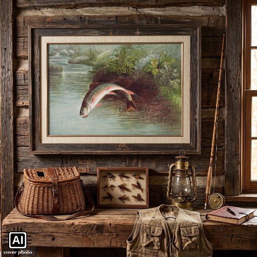 Forel springend uit water door S.A. Kilbourne Vint Poster