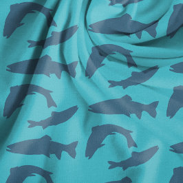 Forel Vis Blauwe Patroon Katoen Stof