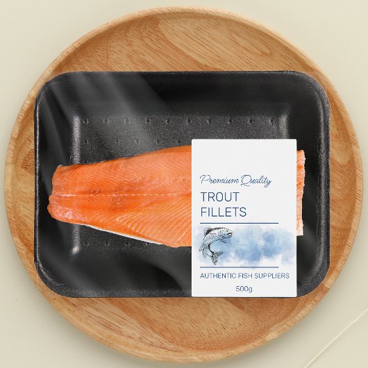 Forel Visfilets Productlabel Voedselcontainer Etiket