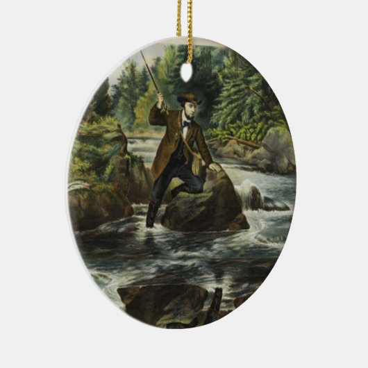 Forel vissen print van Currier en Ives Keramisch Ornament (Rechts)