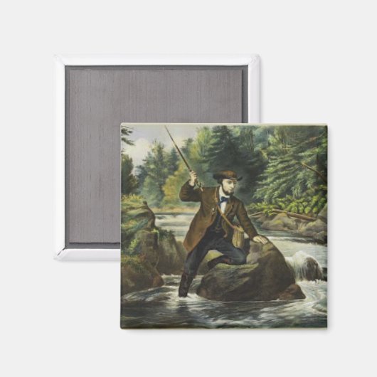 Forel vissen print van Currier en Ives Magneet (Voorkant / Achterkant)