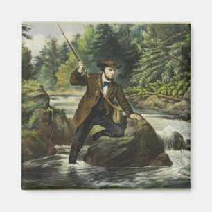 Forel vissen print van Currier en Ives Magneet