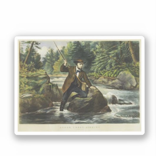 Forel vissen print van Currier en Ives Sticker (Voorkant)