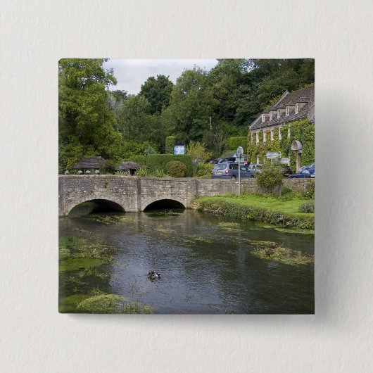 Forelstroom in het dorp Bibury, Vierkante Button 5,1 Cm (Voorkant)