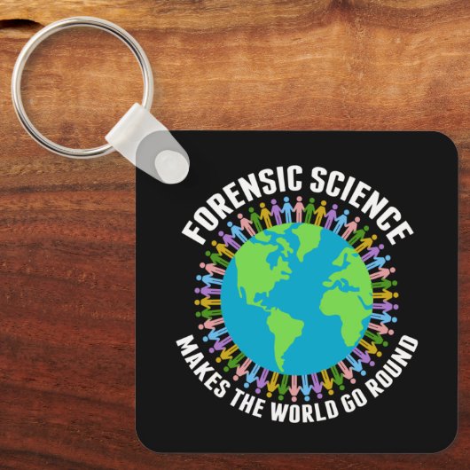 Forensische wetenschap maakt de wereld draaiende sleutelhanger (Voorkant)