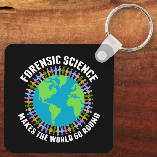 Forensische wetenschap maakt de wereld draaiende sleutelhanger (Achterkant)