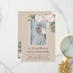 Foreral Floral Beige Photo Memorial Programme Bedankkaart