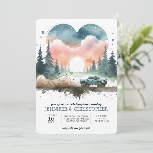 Forest 4X4 Truck Wedding Invitation Kaart (Staand voorkant)
