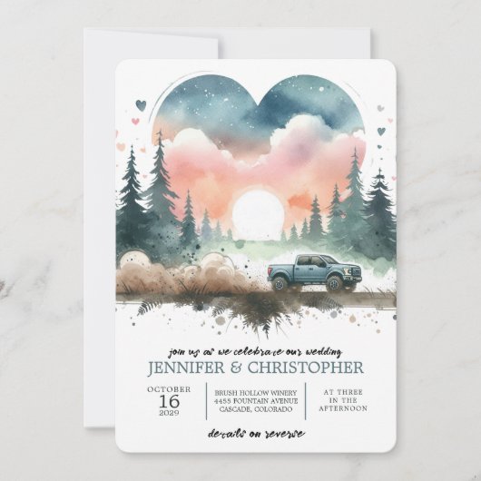 Forest 4X4 Truck Wedding Invitation Kaart (Voorkant)