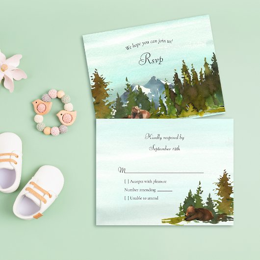 Forest Adventure Beer Baby shower RSVP Kaartje