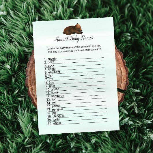 Forest Adventure Beren Animal Baby Names Game Card Kaart