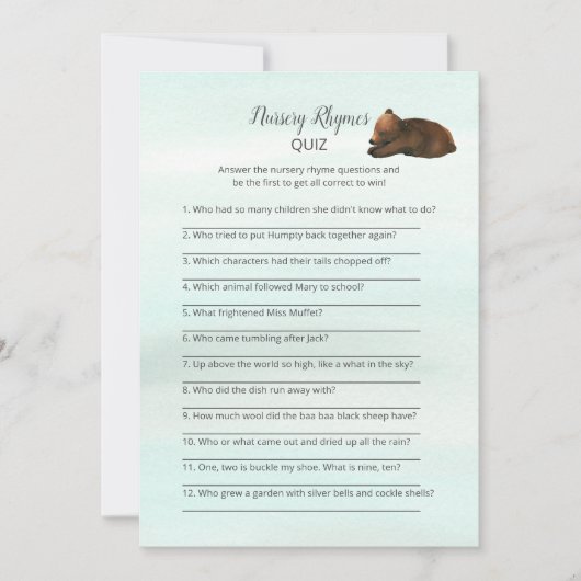 Forest Adventure Beren Neursery Rhymes Game Card Kaart (Voorkant)