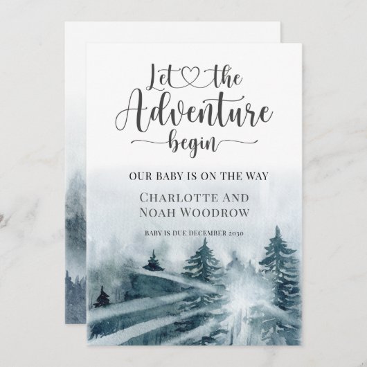 Forest Adventure Blue Green-Waterverf Aankondiging (Voorkant / Achterkant)