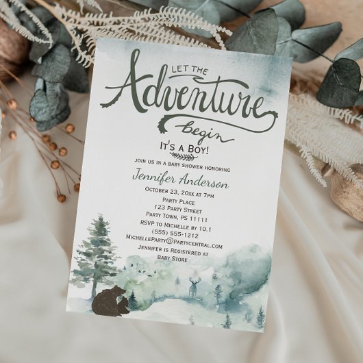 Forest Adventure Boy Country Beer Deer Baby shower Kaart