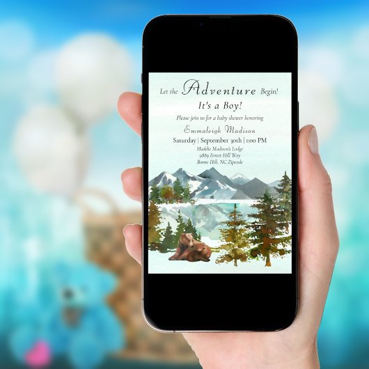 Forest Adventure Boy Rustic Beren Baby shower Kaart