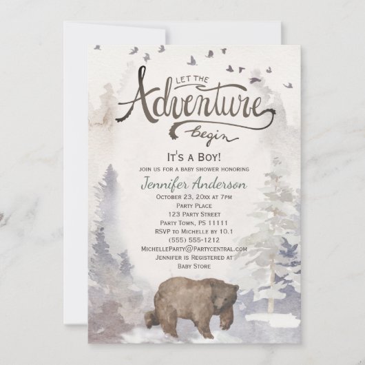 Forest Adventure Boy Waterverf Beer Baby shower Kaart (Voorkant)